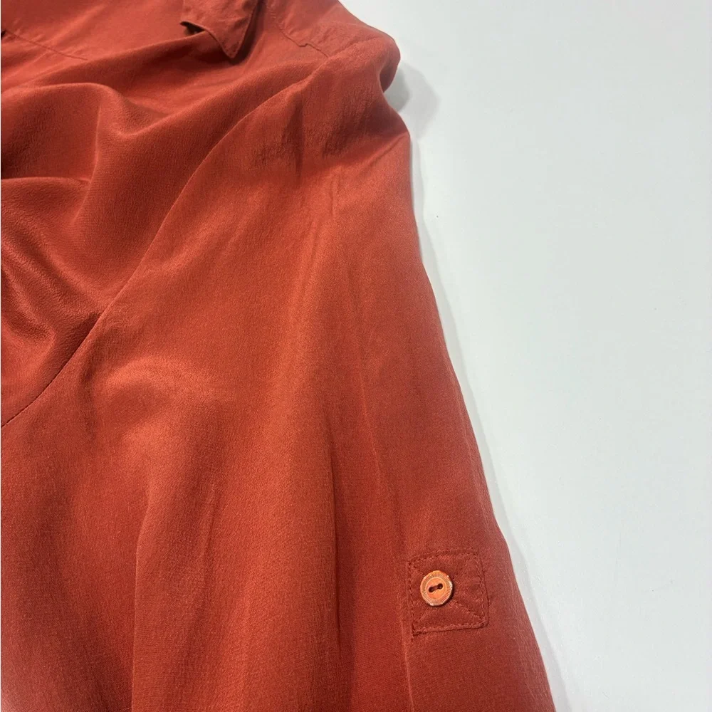 Eileen Fisher Top Women Sz PL Silk Crepe de Chine Drape Cowl Neck Roll Sleeves - Picture 8 of 10
